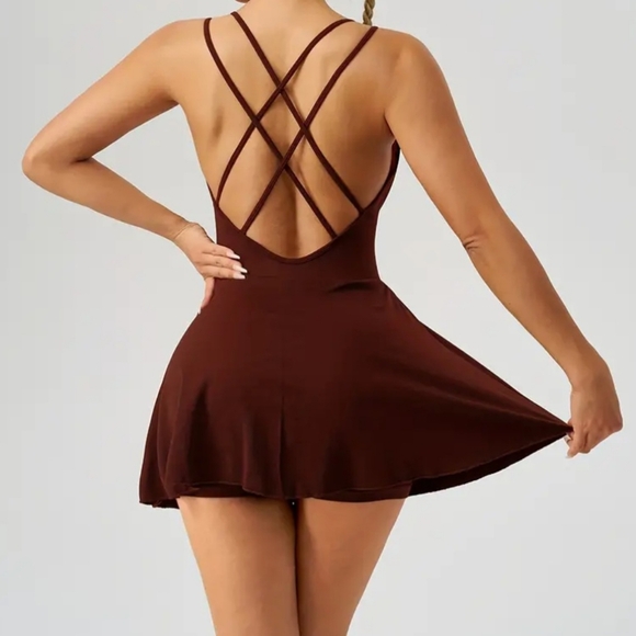 Rubylishious Seamless Cross-Back Tennis Dress with Built-in Shorts, Scoop Neck, - Picture 4 of 9